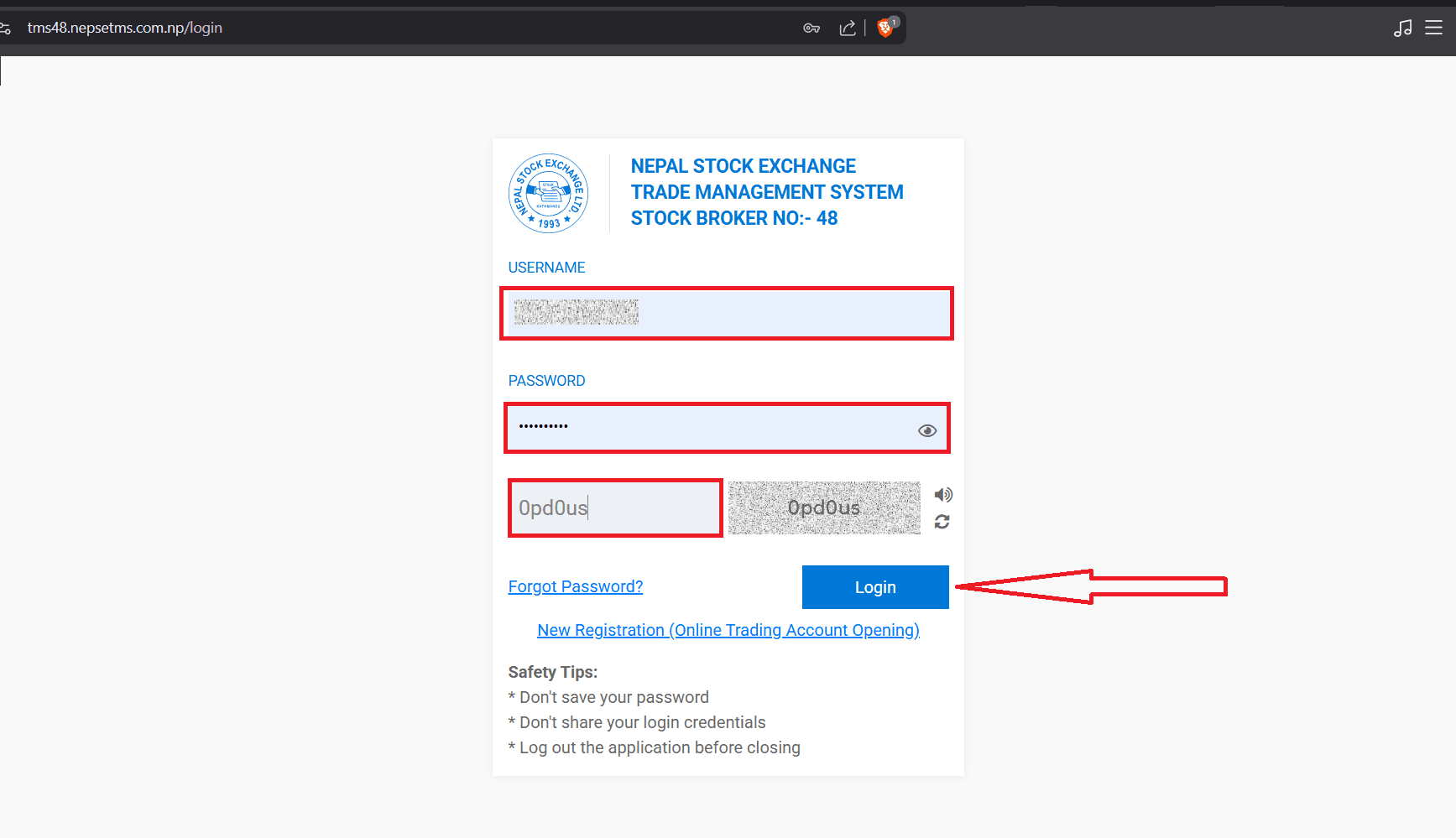 nepse tms login button page