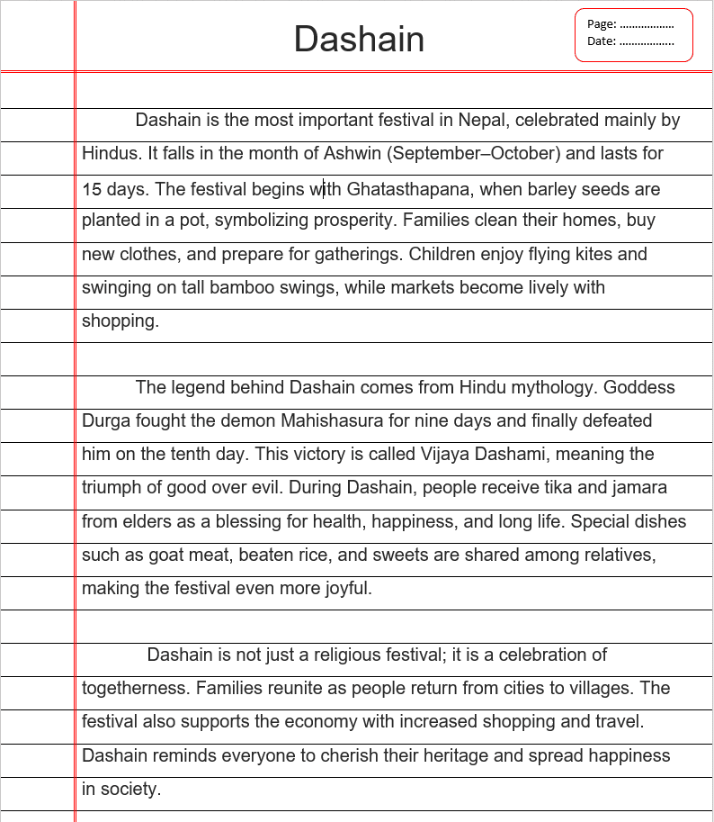 Essay on Dashain in English