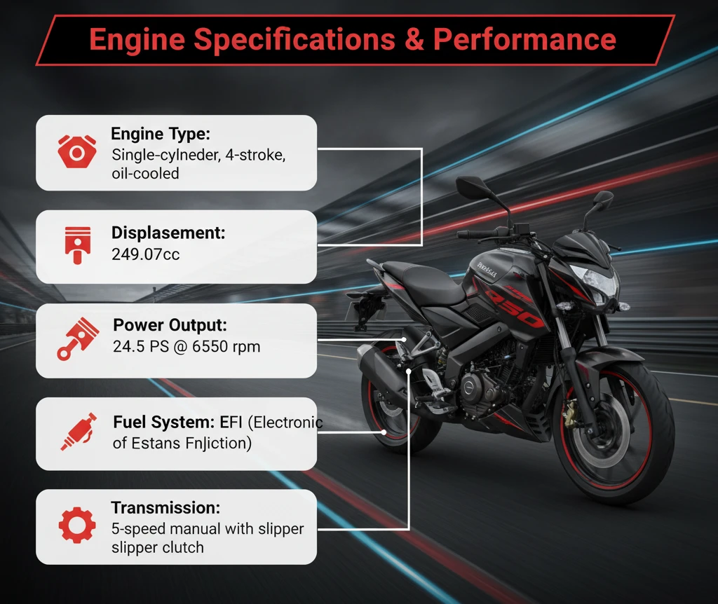 bajaj pulsar n250 Engine Specifications and Performance