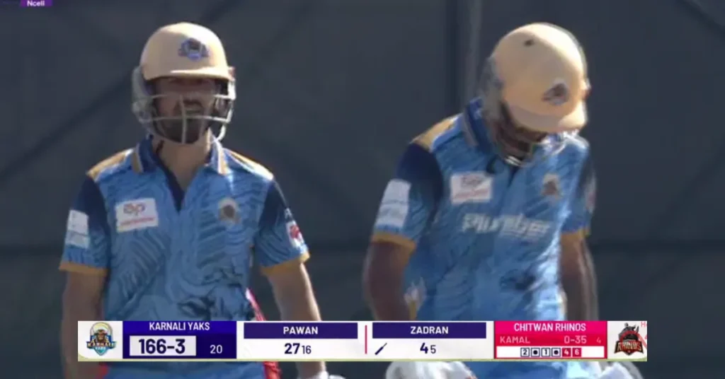 Pawan Sarraf's Six Lifts Karnali Yaks to 166 against Rhinos