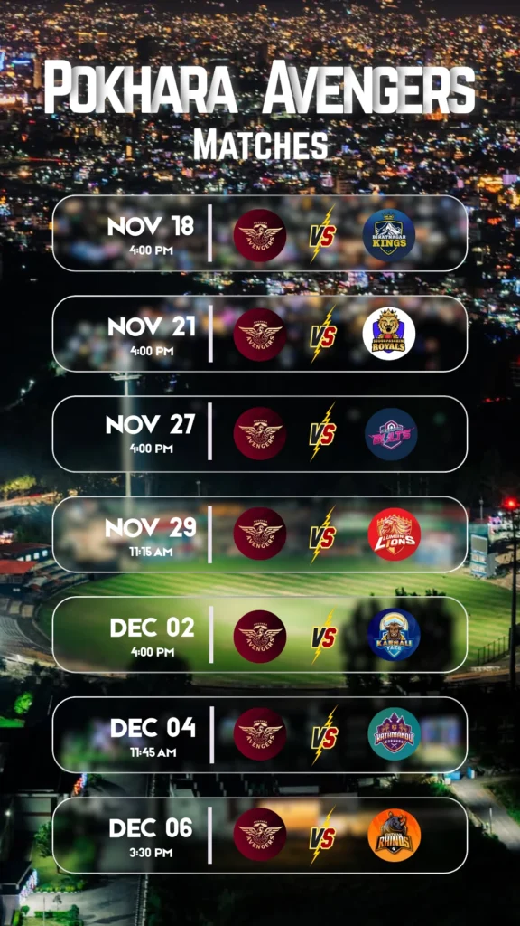 Pokhara Avengers Match Schedule for NPL Season 2