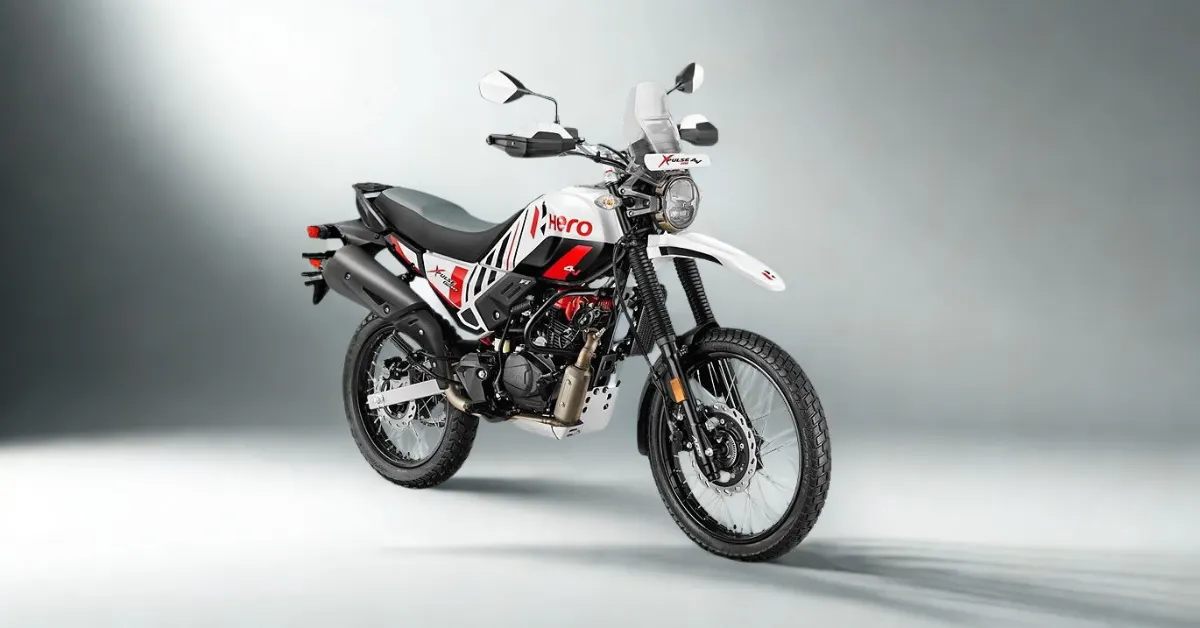 Hero Xpulse 210 bike shown at NADA Auto Show 2025 with dual sport design and LED headlight.