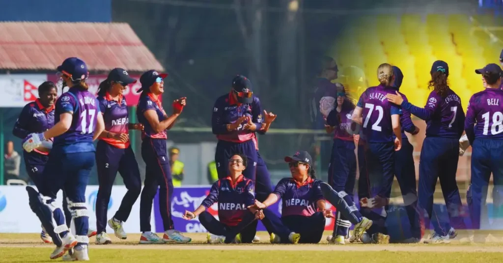 Nepal women cricket team during match against Scotland in Kirtipur