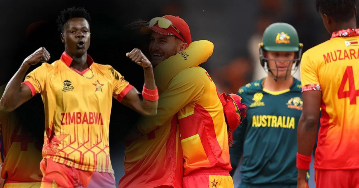 Zimbabwe cricket team celebrates historic 23-run victory over Australia T20 World Cup 2026 Colombo